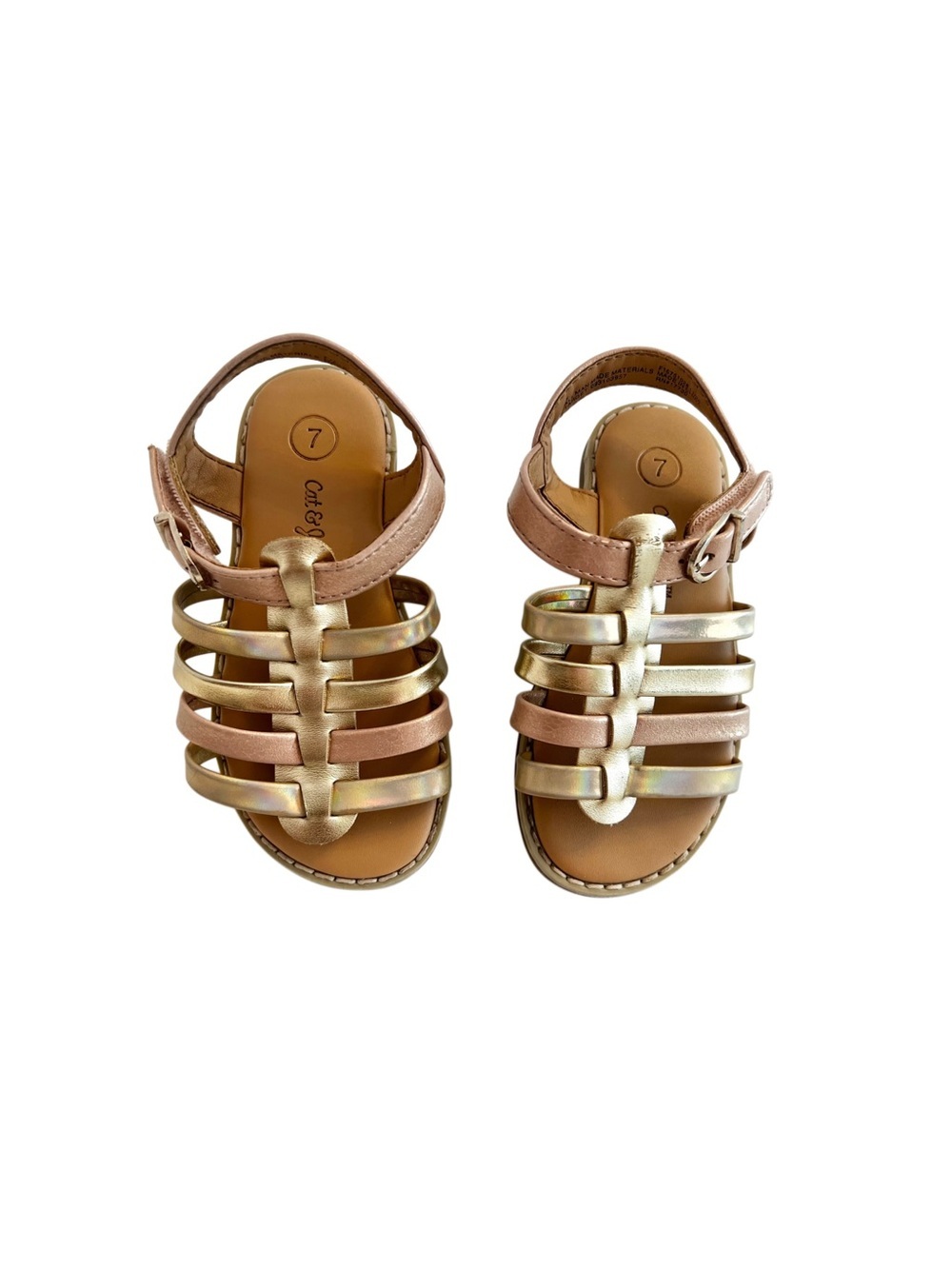 Cat & Jack Girls Metallic Rose/Gold Multi-Strap Velcro Sandals | Size 7
